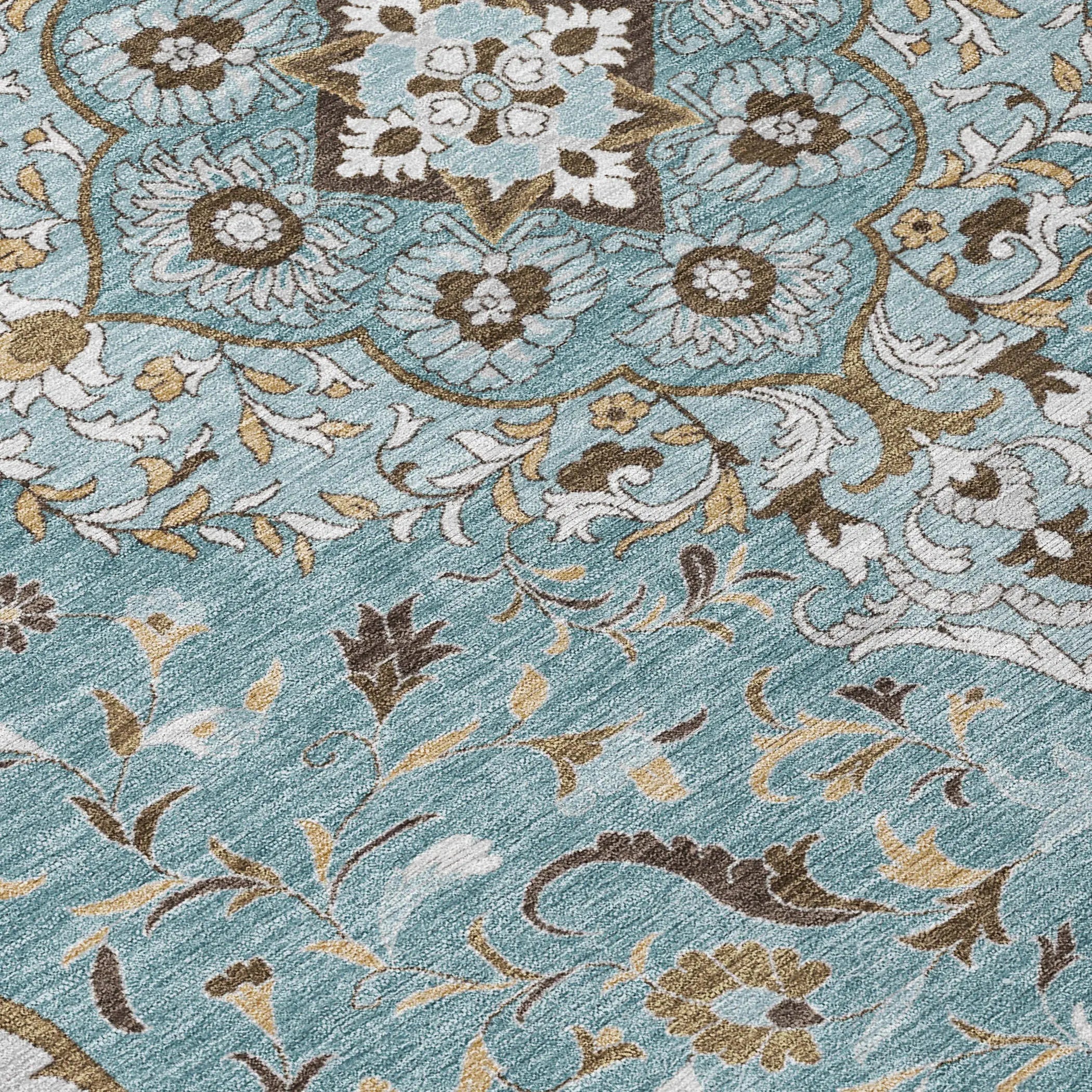 3' X 5' Teal Blue And Brown Medallion Washable Indoor Outdoor Area Rug Homeroots Outdoor