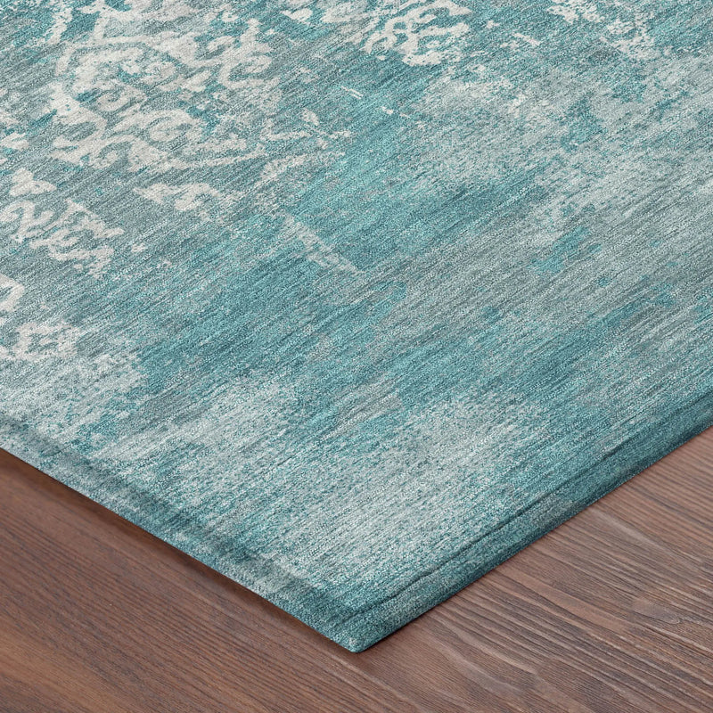 3' X 5' Teal Blue And Brown Oriental Washable Indoor Outdoor Area Rug Homeroots Outdoor