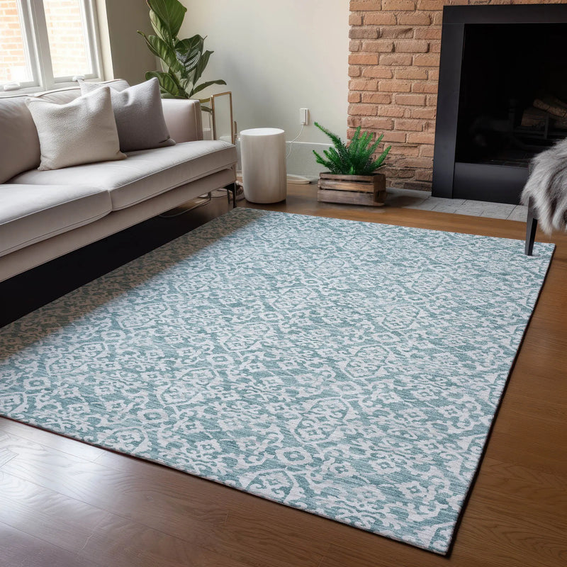 3' X 5' Teal Blue And Brown Oriental Washable Indoor Outdoor Area Rug Homeroots Outdoor