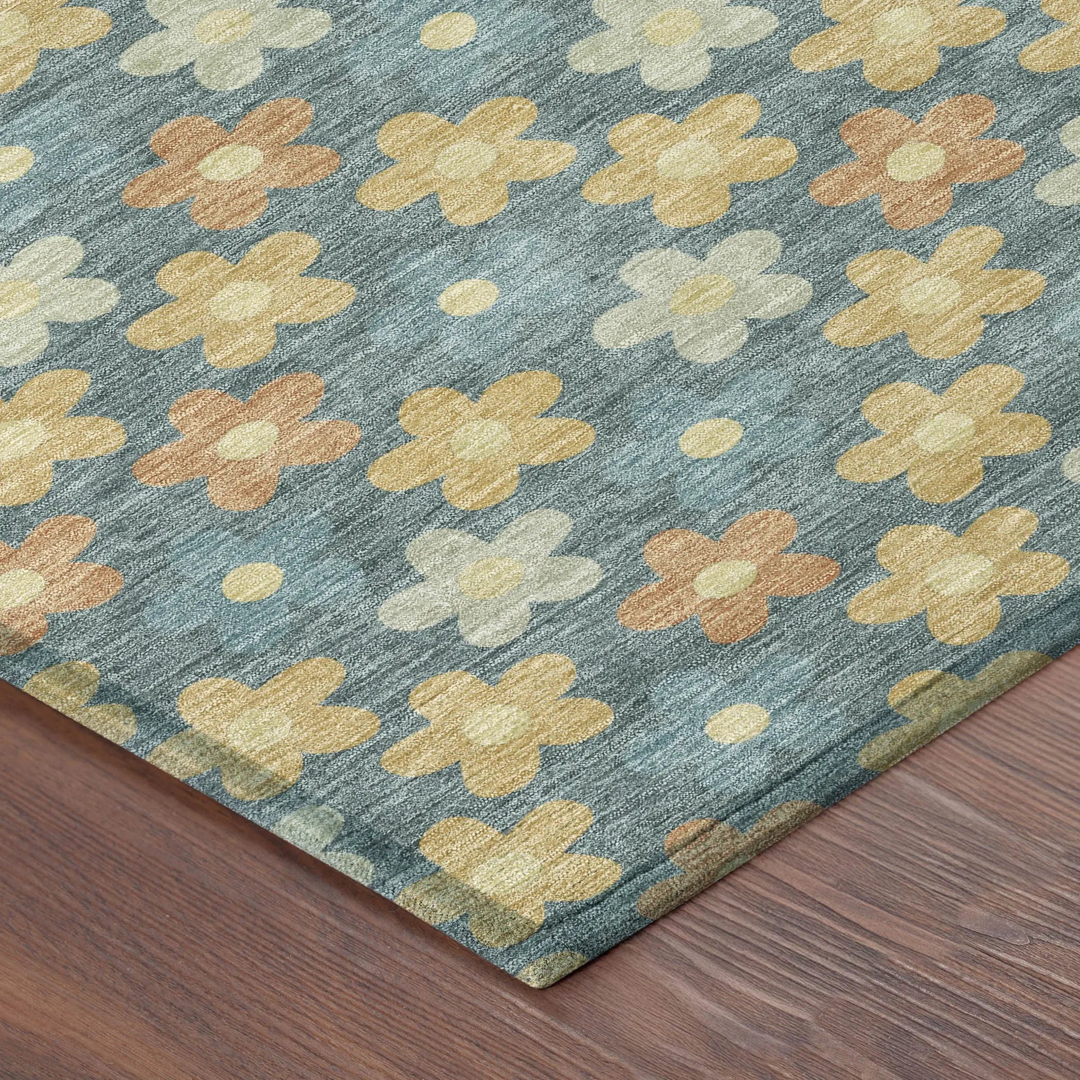 3' X 5' Teal Blue And Copper Floral Washable Indoor Outdoor Area Rug Homeroots Outdoor