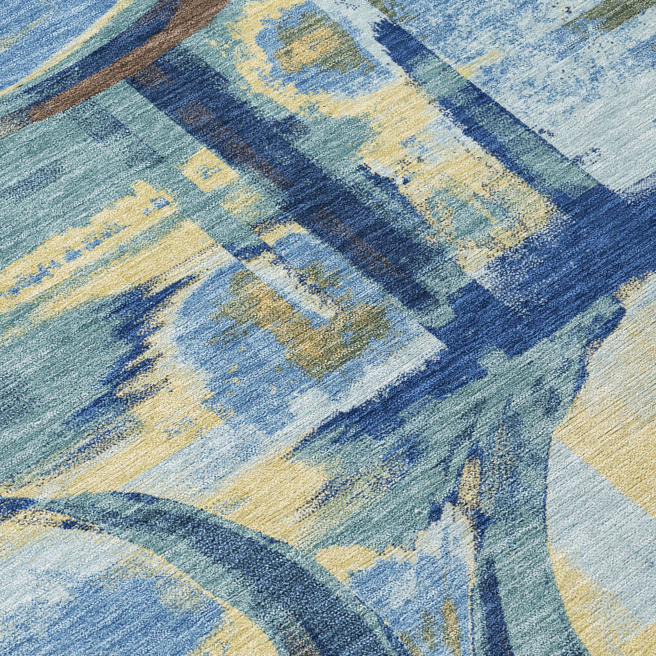 3' X 5' Teal Blue And Denim Blue Abstract Washable Indoor Outdoor Area Rug Homeroots Outdoor
