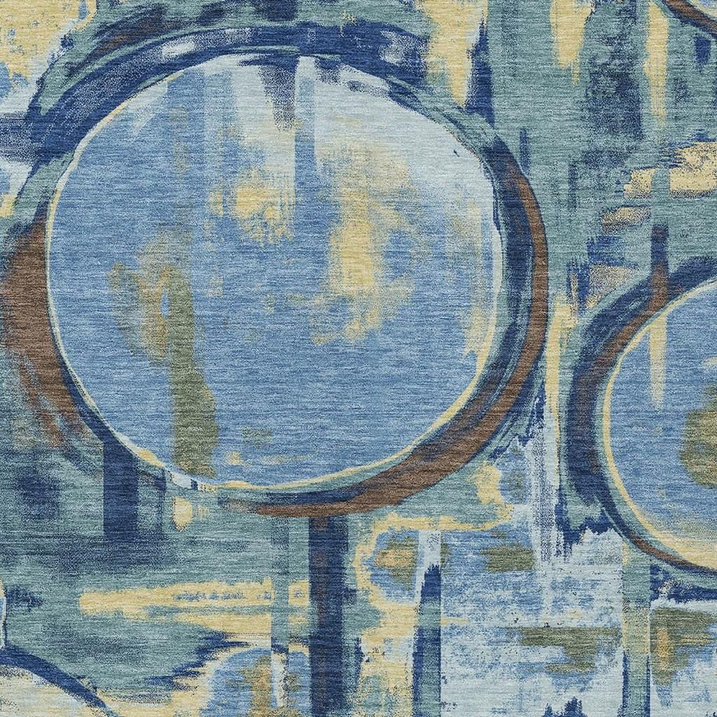 3' X 5' Teal Blue And Denim Blue Abstract Washable Indoor Outdoor Area Rug Homeroots Outdoor