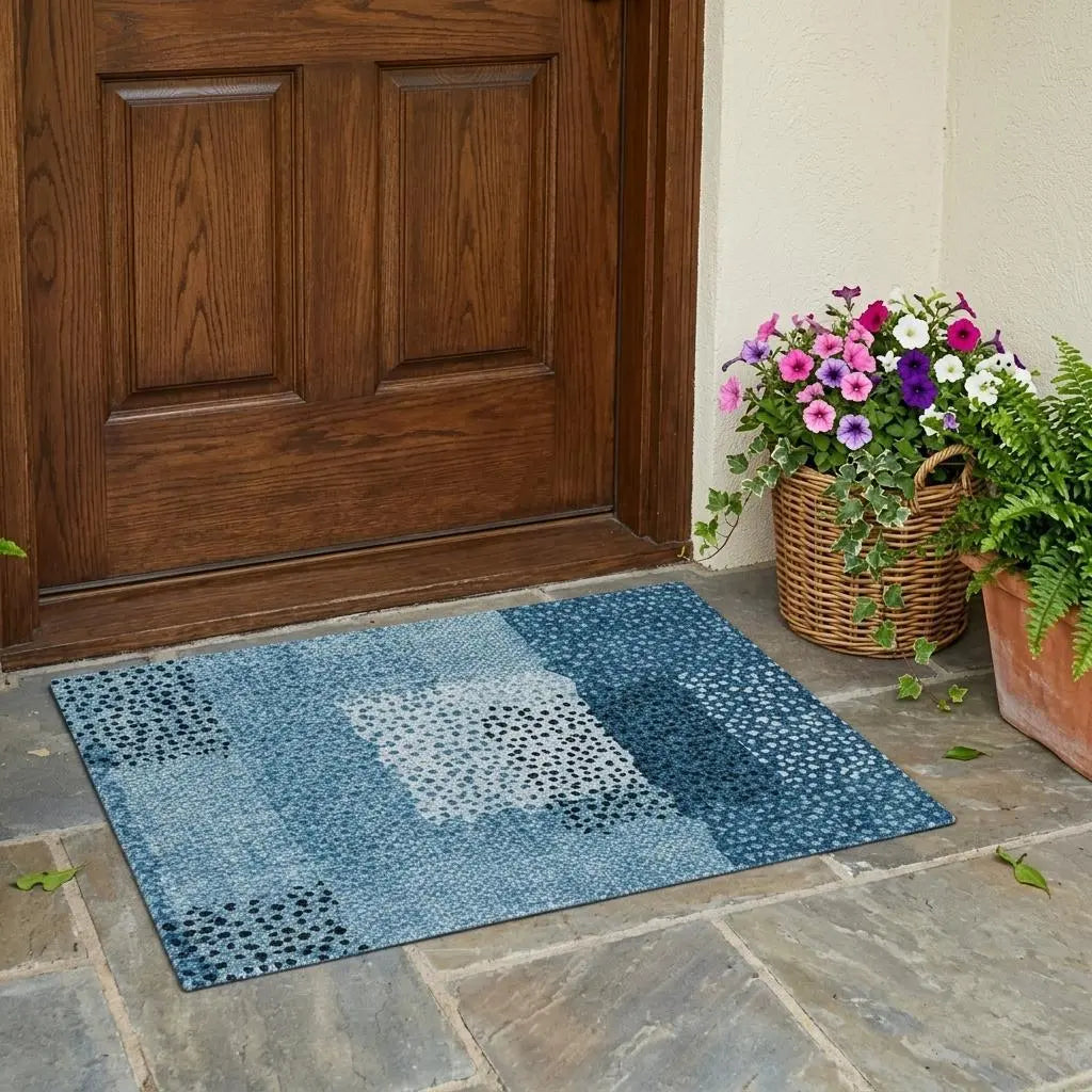 3' X 5' Teal Blue And Denim Blue Abstract Washable Indoor Outdoor Area Rug Homeroots Outdoor