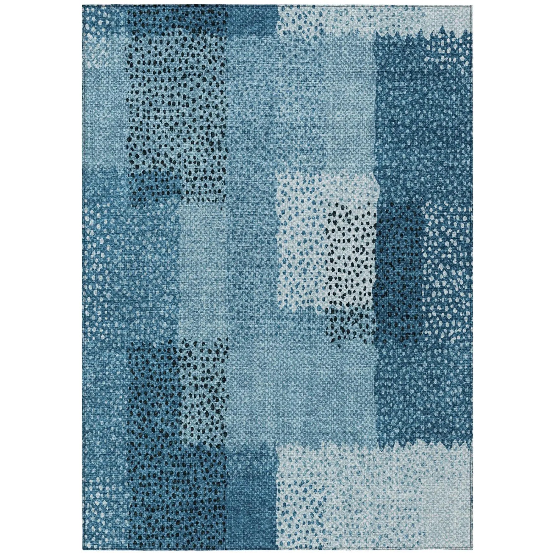 3' X 5' Teal Blue And Denim Blue Abstract Washable Indoor Outdoor Area Rug Homeroots Outdoor