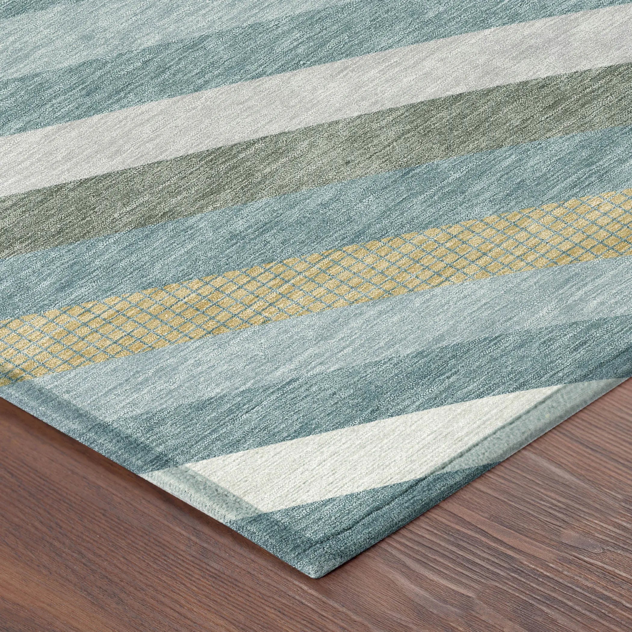 3' X 5' Teal Blue And Gold Abstract Washable Indoor Outdoor Area Rug Homeroots Outdoor