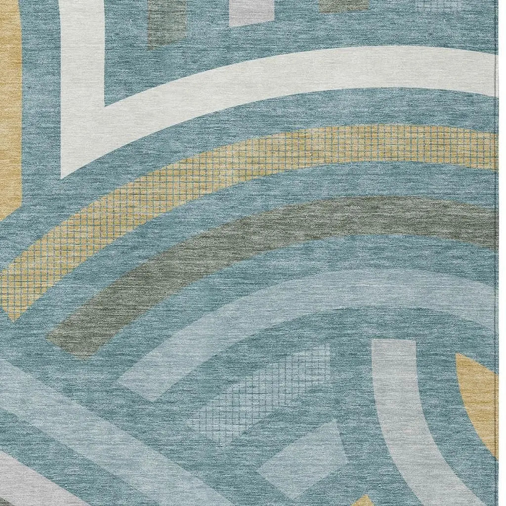 3' X 5' Teal Blue And Gold Abstract Washable Indoor Outdoor Area Rug Homeroots Outdoor