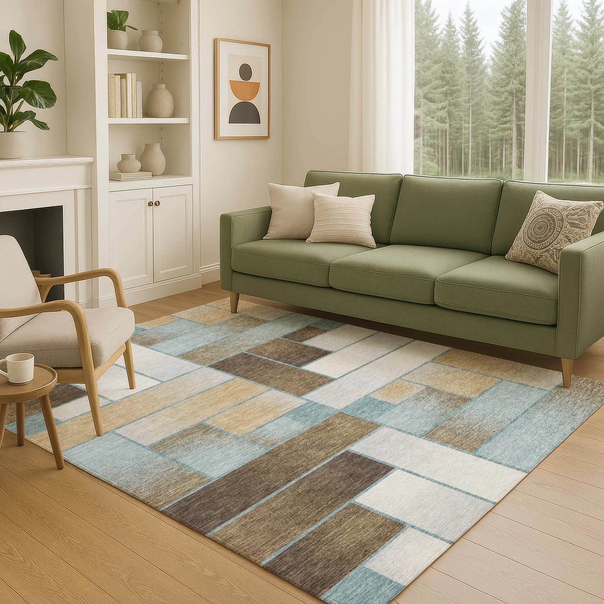 3' X 5' Teal Blue And Gold Geometric Washable Indoor Outdoor Area Rug Homeroots Outdoor
