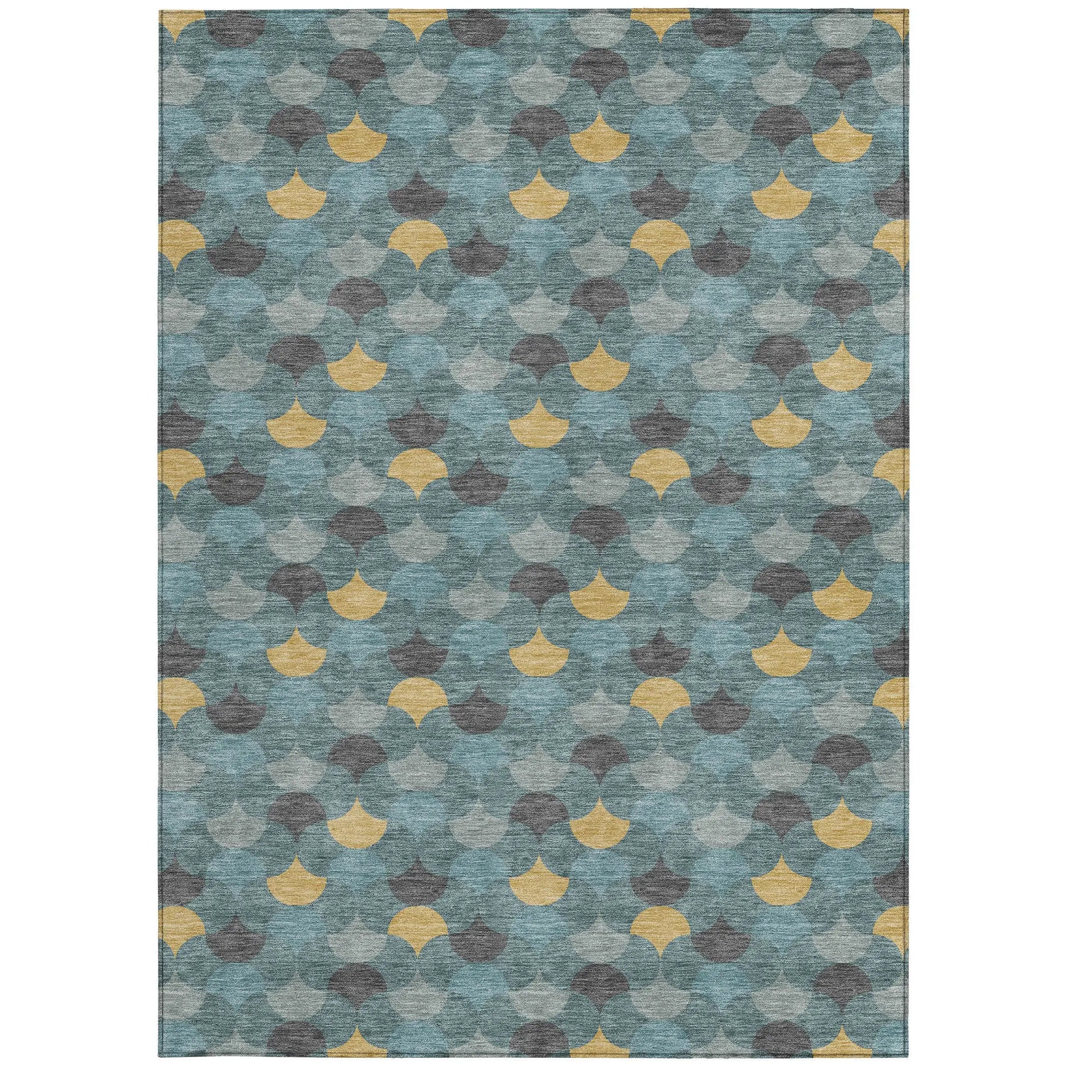 3' X 5' Teal Blue And Gold Geometric Washable Indoor Outdoor Area Rug Homeroots Outdoor