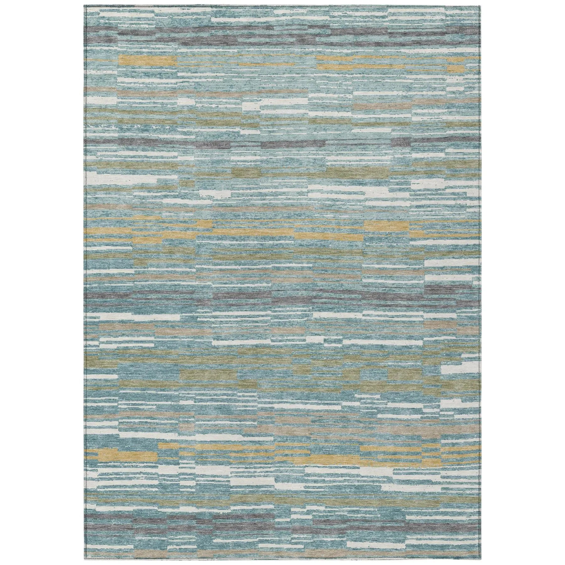 3' X 5' Teal Blue And Gold Striped Washable Indoor Outdoor Area Rug Homeroots Outdoor