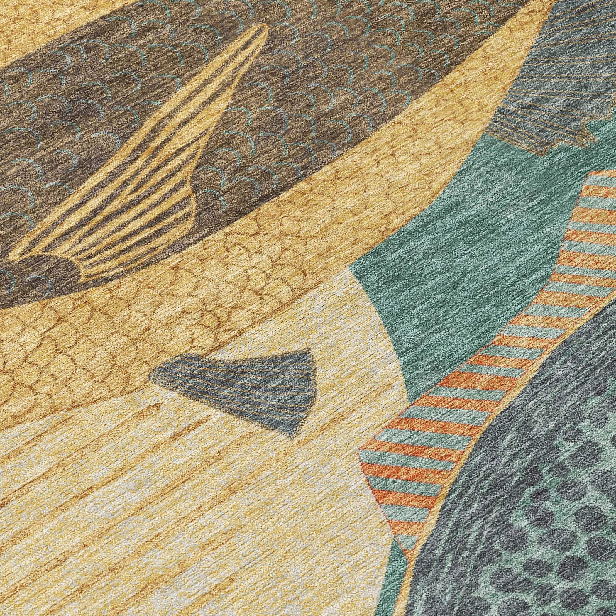 3' X 5' Teal Blue And Gold Tropical Fish Washable Indoor Outdoor Area Rug Homeroots Outdoor