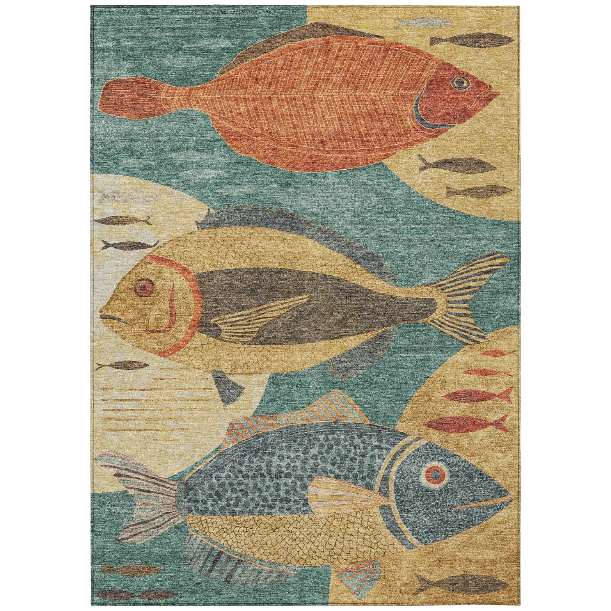 3' X 5' Teal Blue And Gold Tropical Fish Washable Indoor Outdoor Area Rug Homeroots Outdoor