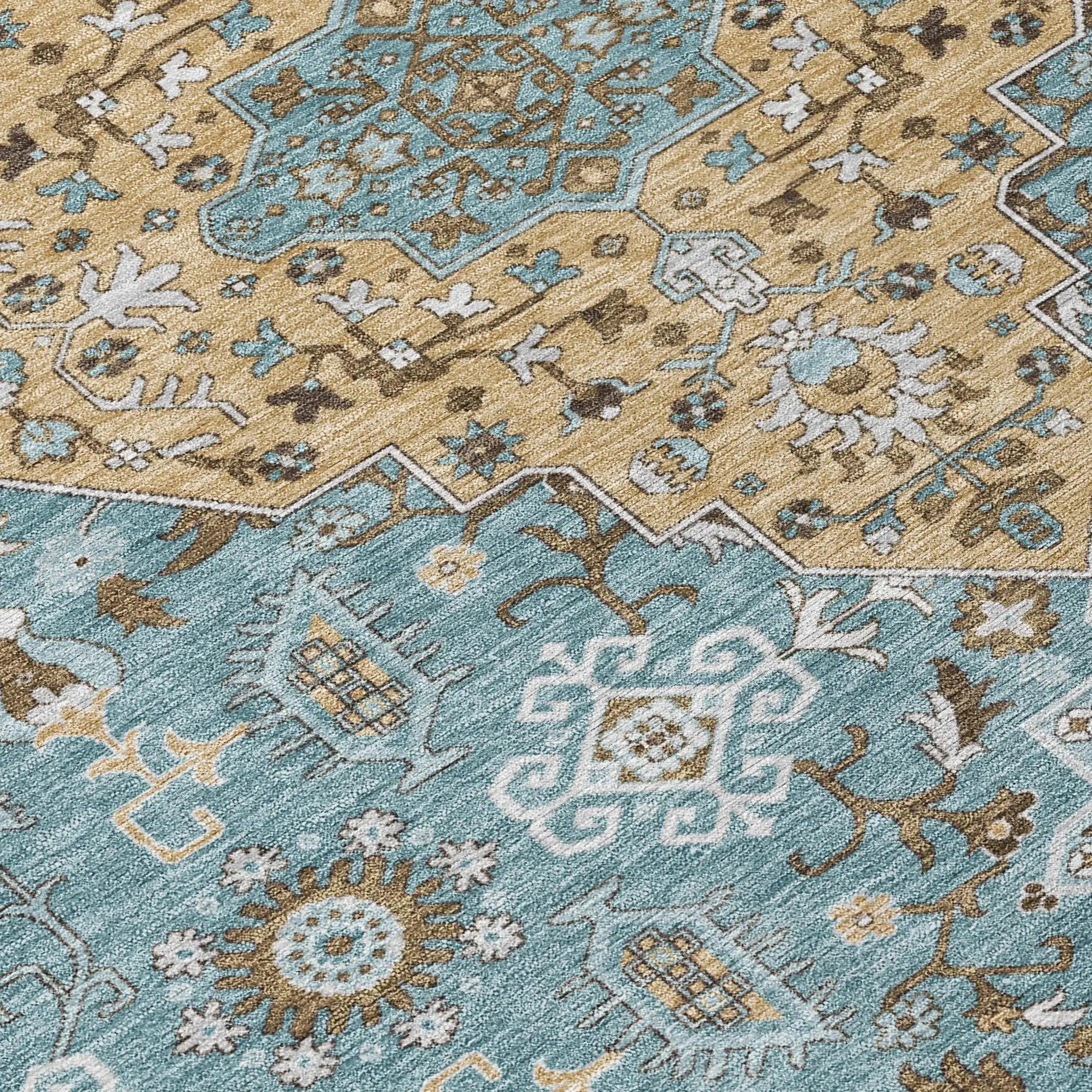 3' X 5' Teal Blue And Graphite Medallion Washable Indoor Outdoor Area Rug Homeroots Outdoor