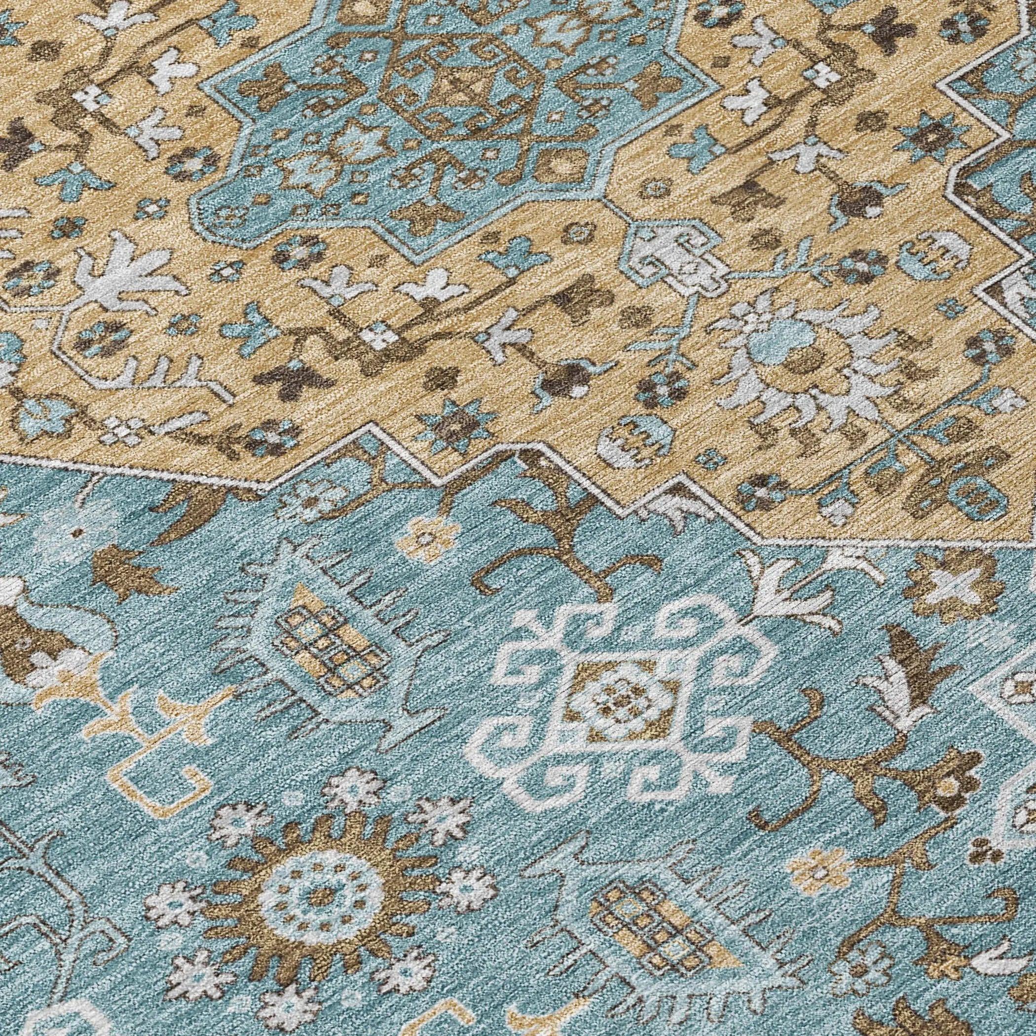 3' X 5' Teal Blue And Graphite Medallion Washable Indoor Outdoor Area Rug Homeroots Outdoor