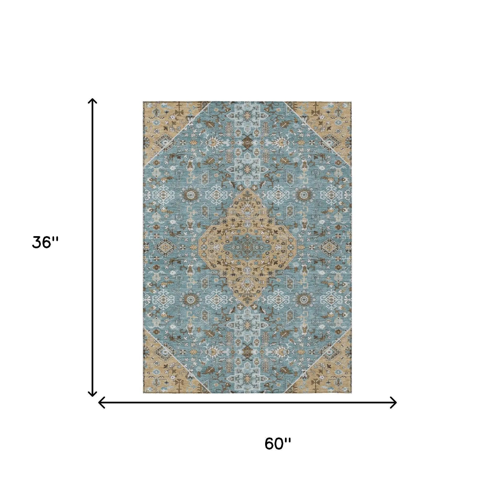 3' X 5' Teal Blue And Graphite Medallion Washable Indoor Outdoor Area Rug Homeroots Outdoor