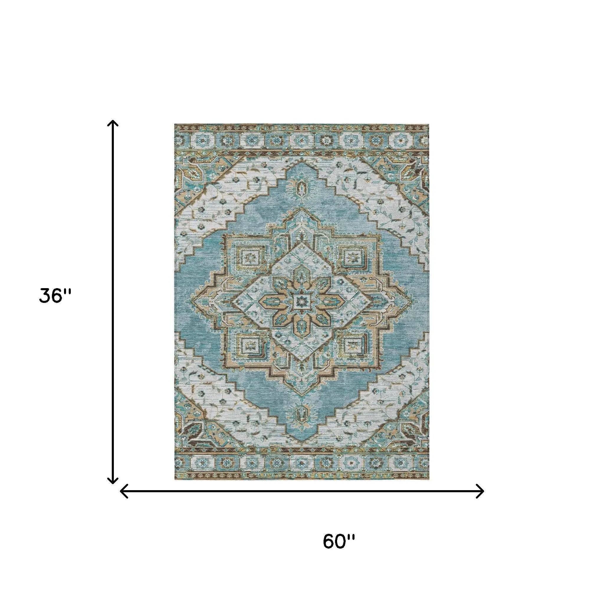 3' X 5' Teal Blue And Graphite Oriental Washable Indoor Outdoor Area Rug Homeroots Outdoor