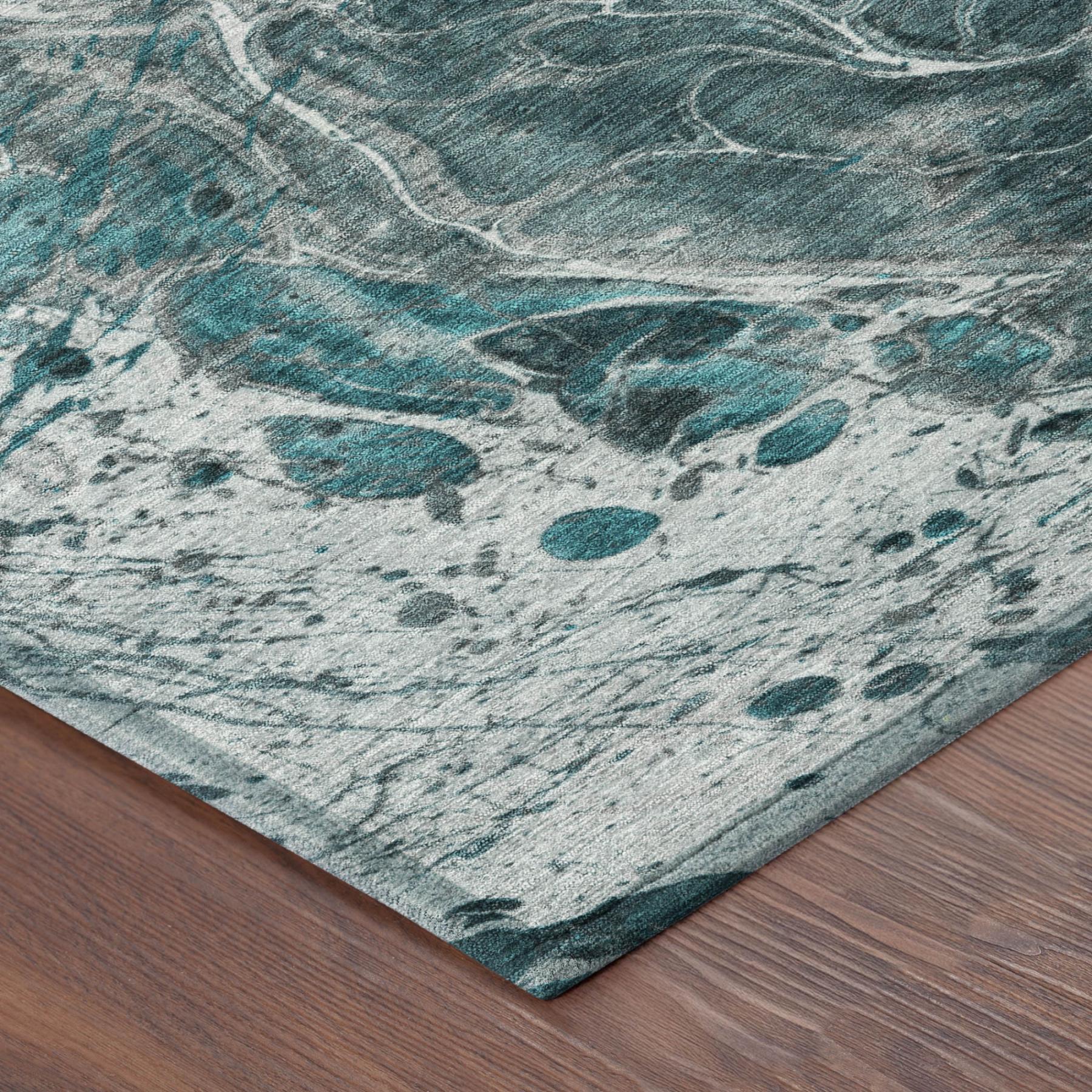 3' X 5' Teal Blue And Gray Abstract Washable Indoor Outdoor Area Rug Homeroots Outdoor