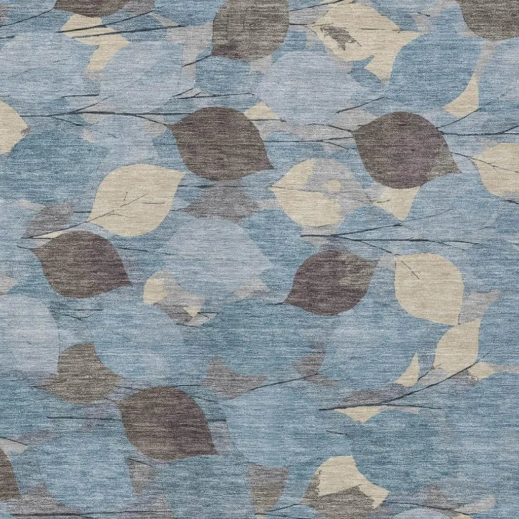 3' X 5' Teal Blue And Gray Floral Washable Indoor Outdoor Area Rug Homeroots Outdoor