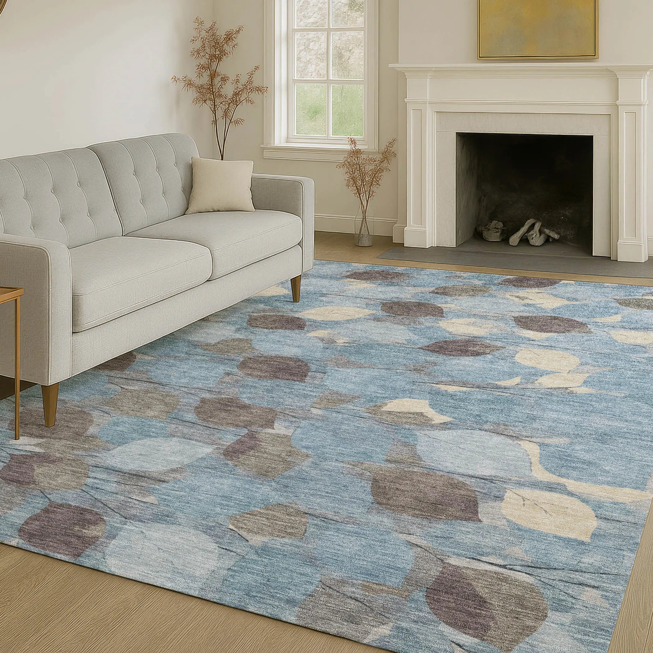3' X 5' Teal Blue And Gray Floral Washable Indoor Outdoor Area Rug Homeroots Outdoor
