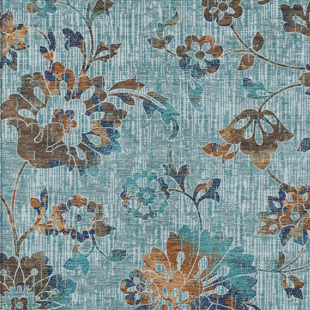 3' X 5' Teal Blue And Gray Floral Washable Indoor Outdoor Area Rug Homeroots Outdoor