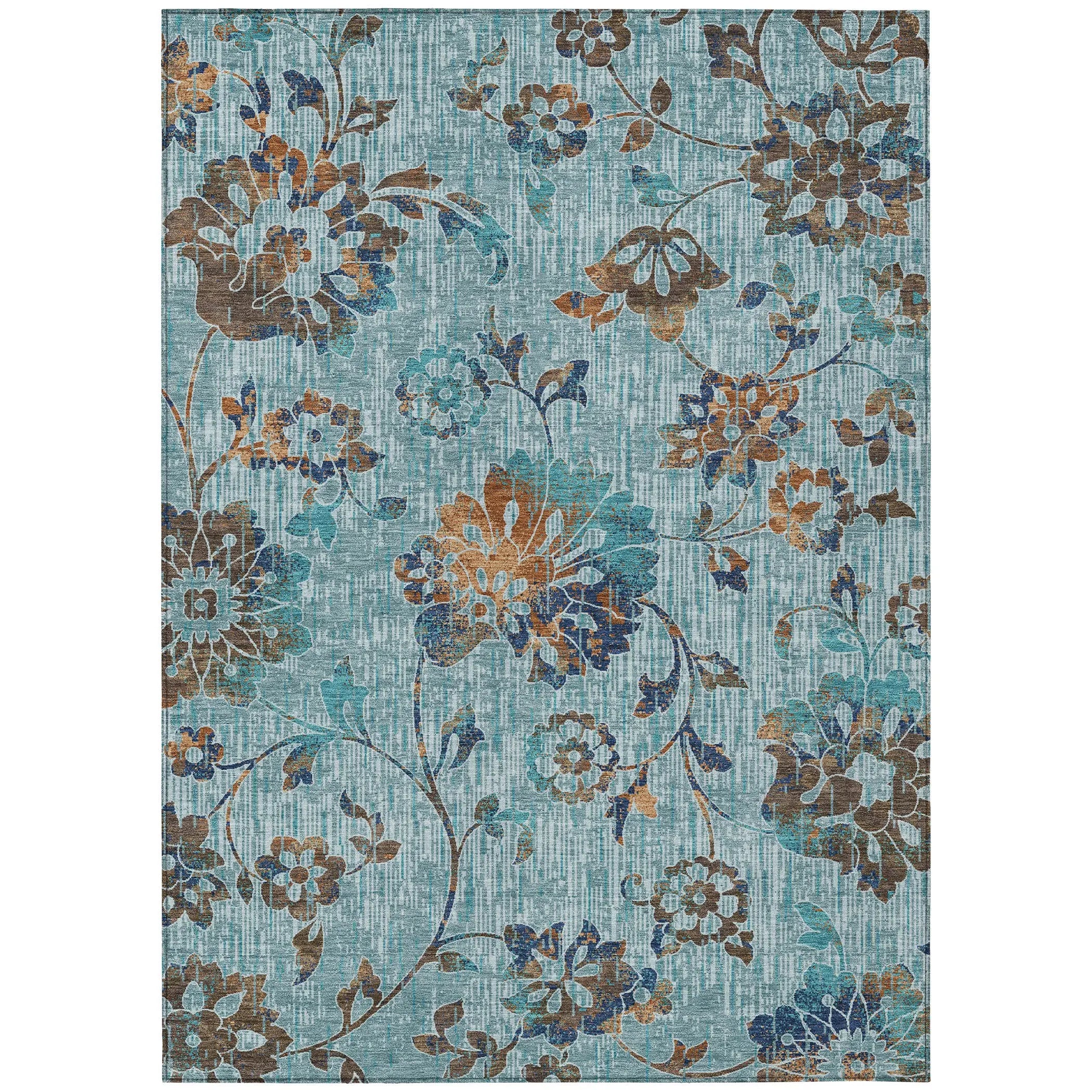 3' X 5' Teal Blue And Gray Floral Washable Indoor Outdoor Area Rug Homeroots Outdoor