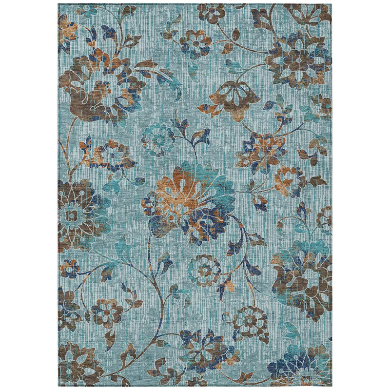 3' X 5' Teal Blue And Gray Floral Washable Indoor Outdoor Area Rug Homeroots Outdoor