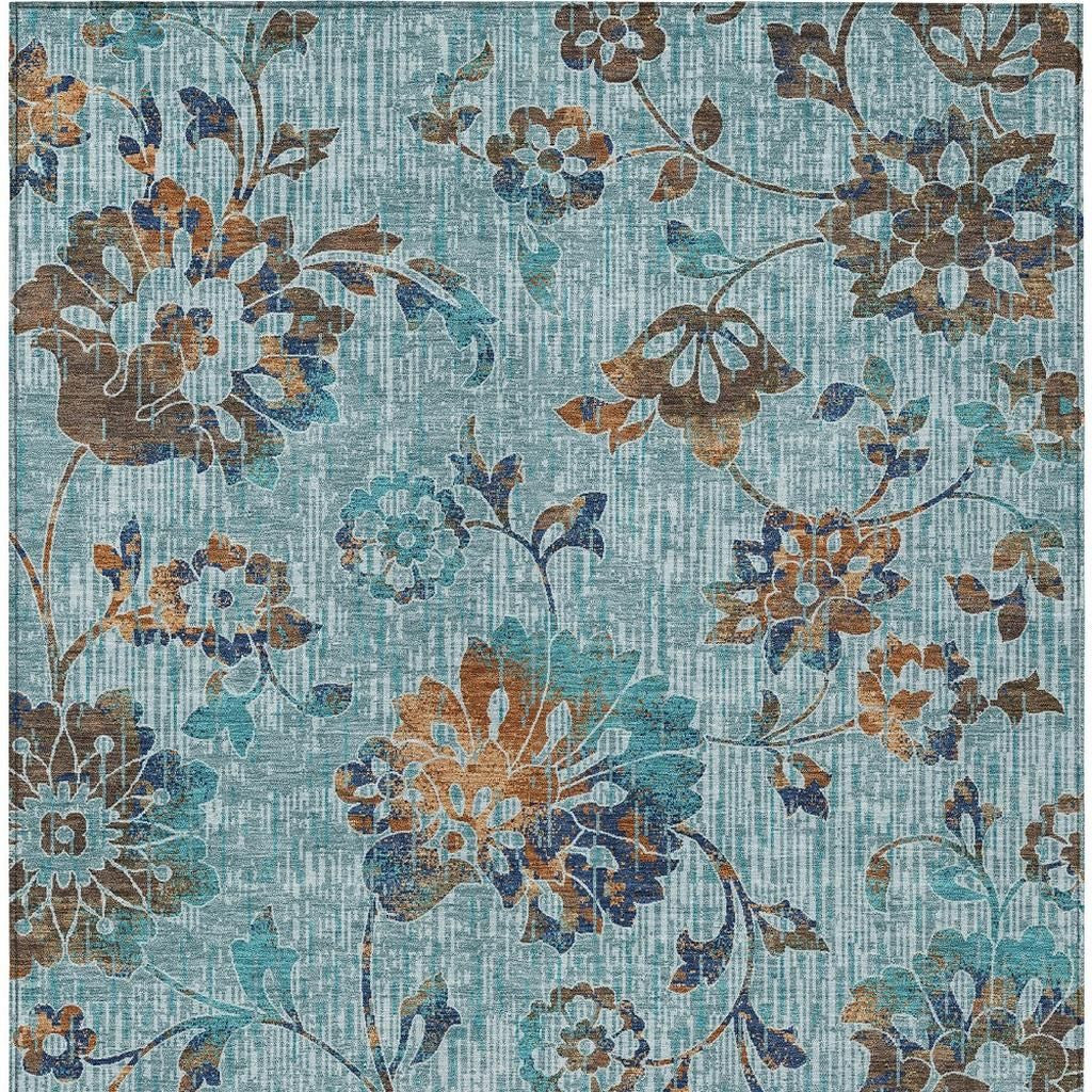 3' X 5' Teal Blue And Gray Floral Washable Indoor Outdoor Area Rug Homeroots Outdoor