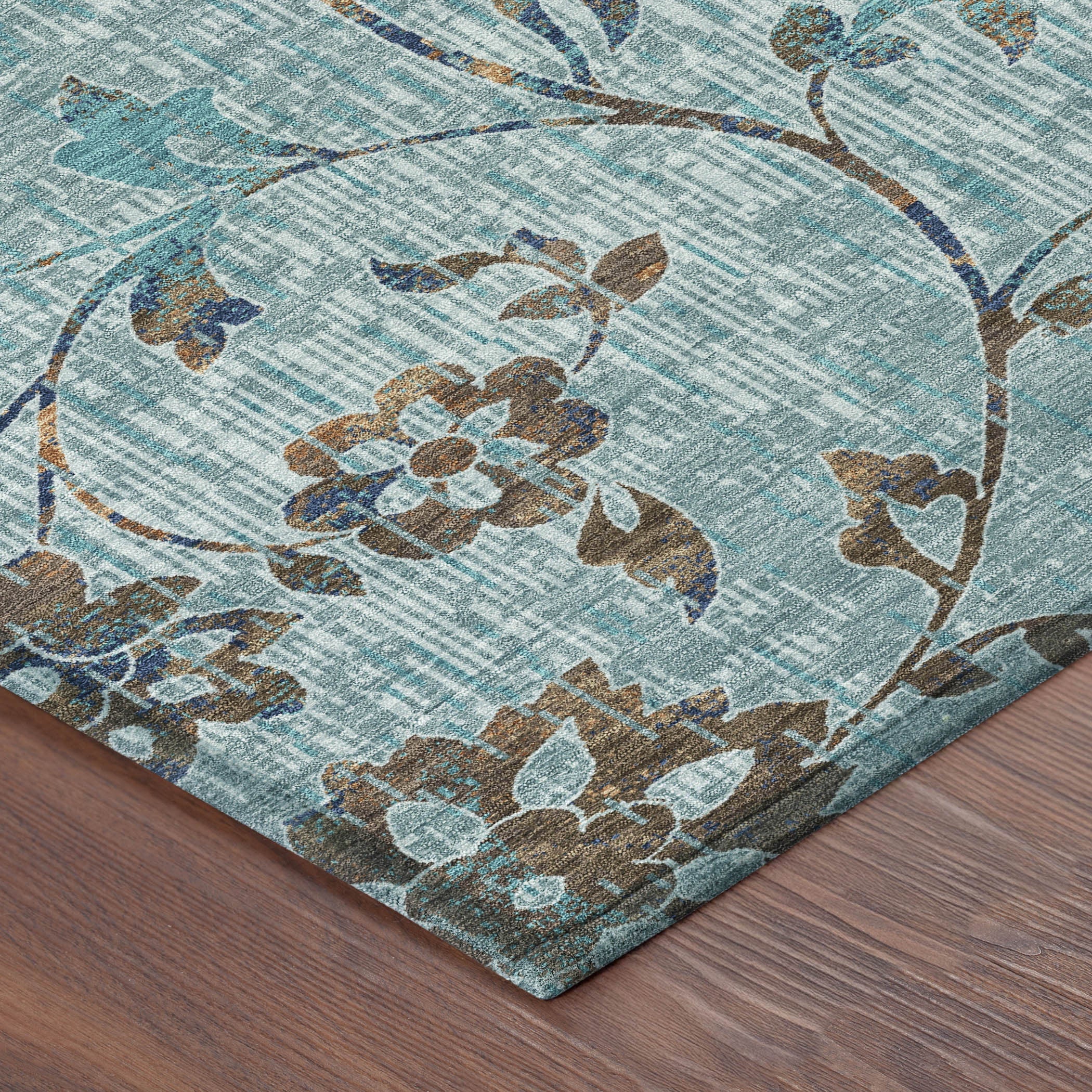 3' X 5' Teal Blue And Gray Floral Washable Indoor Outdoor Area Rug Homeroots Outdoor