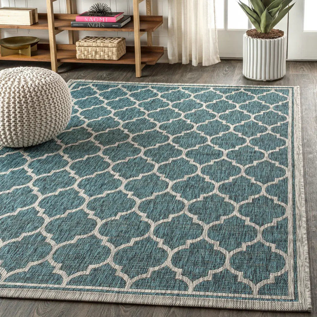 3' X 5' Teal Blue And Gray Geometric Indoor Outdoor Area Rug Homeroots Outdoor
