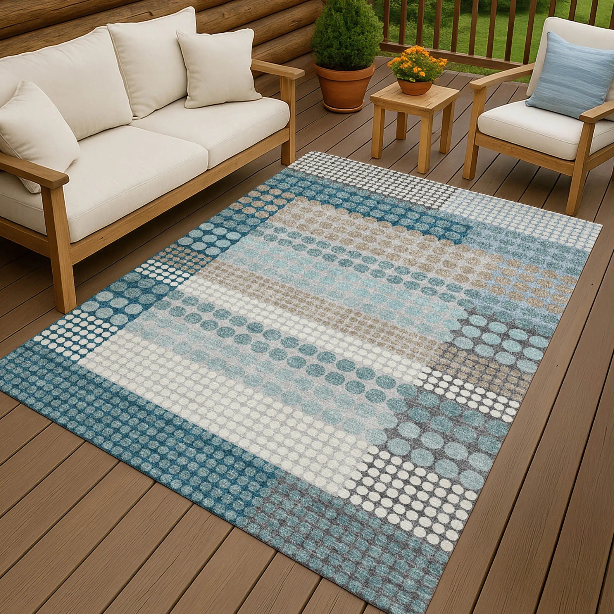 3' X 5' Teal Blue And Gray Geometric Washable Indoor Outdoor Area Rug Homeroots Outdoor
