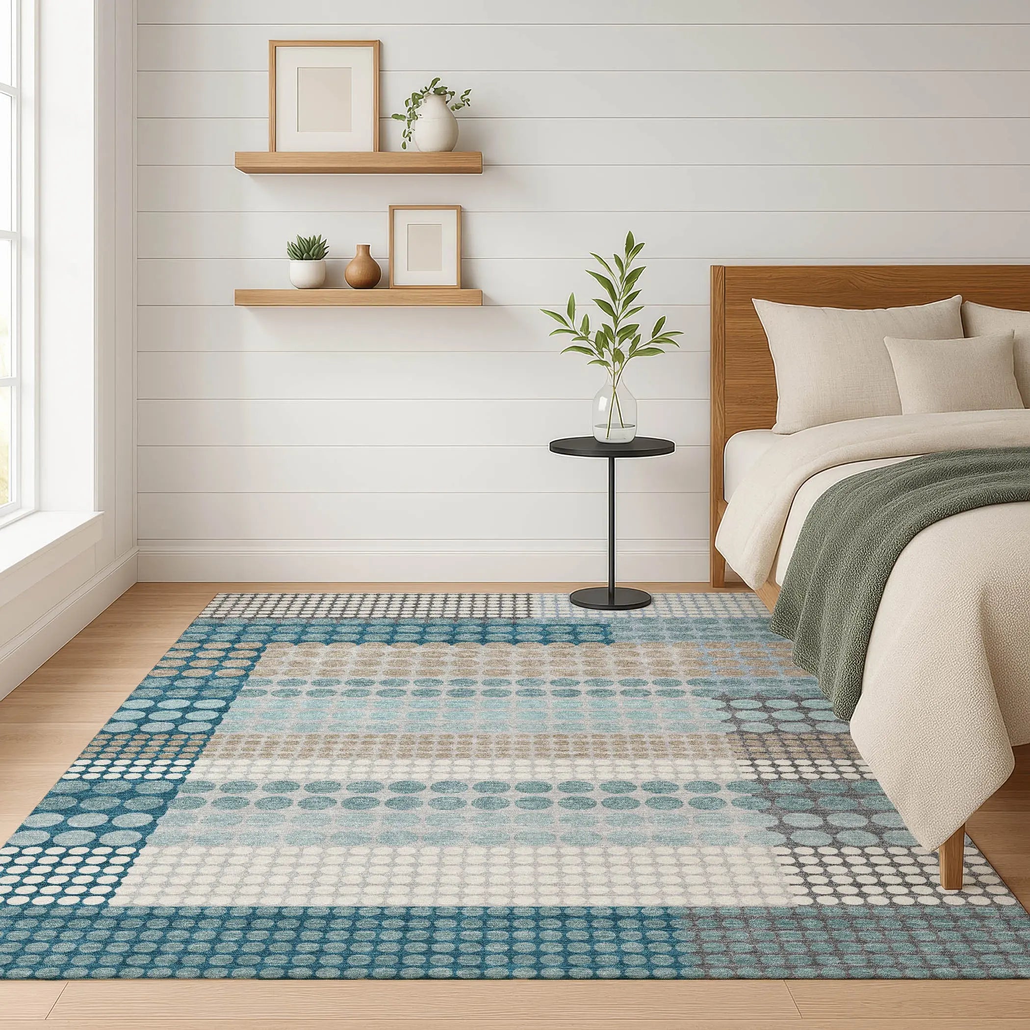 3' X 5' Teal Blue And Gray Geometric Washable Indoor Outdoor Area Rug Homeroots Outdoor