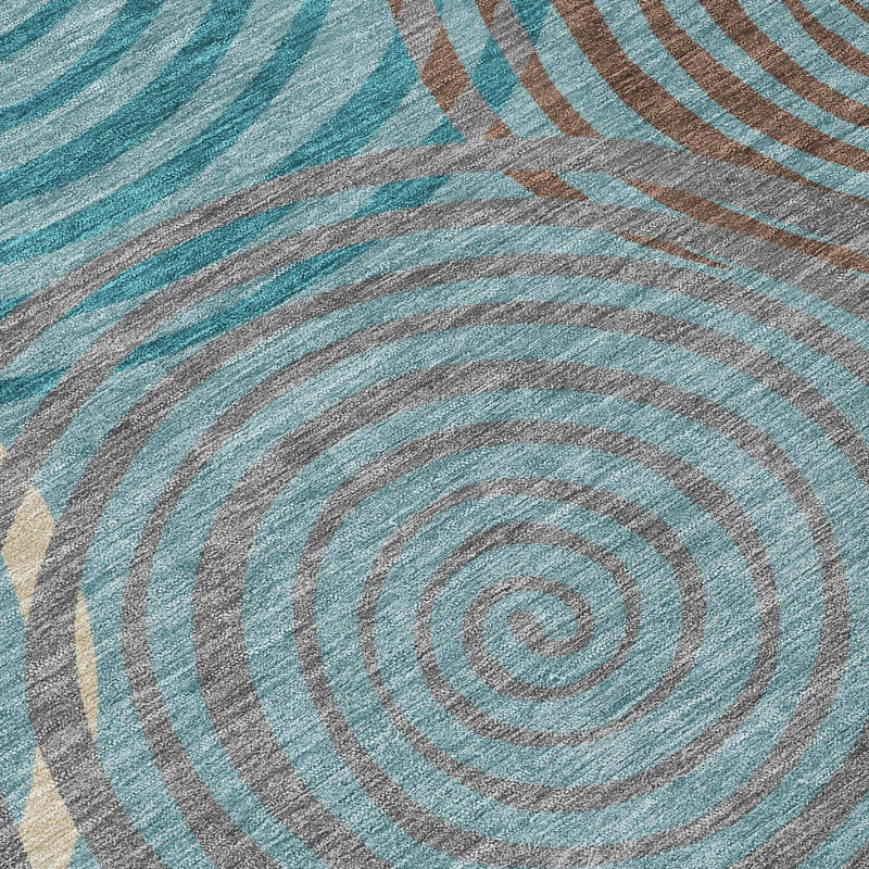 3' X 5' Teal Blue And Gray Geometric Washable Indoor Outdoor Area Rug Homeroots Outdoor