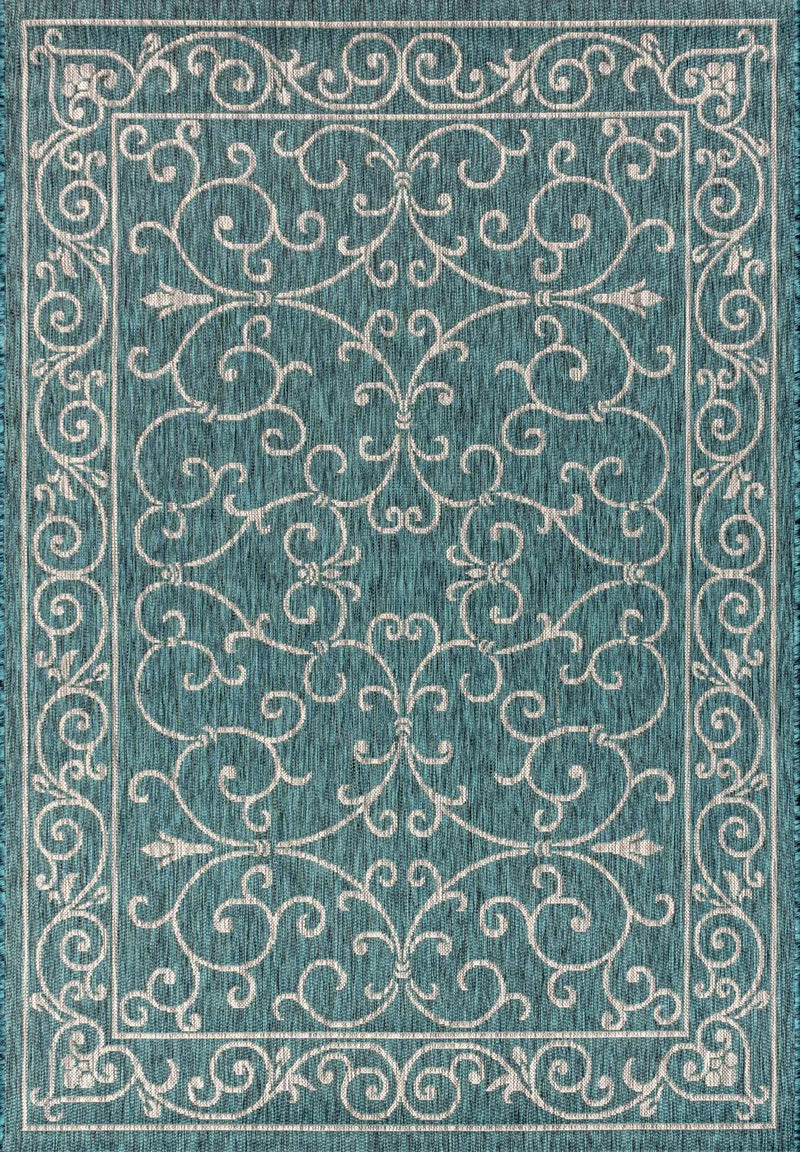 3' X 5' Teal Blue And Gray Medallion Indoor Outdoor Area Rug Homeroots Outdoor
