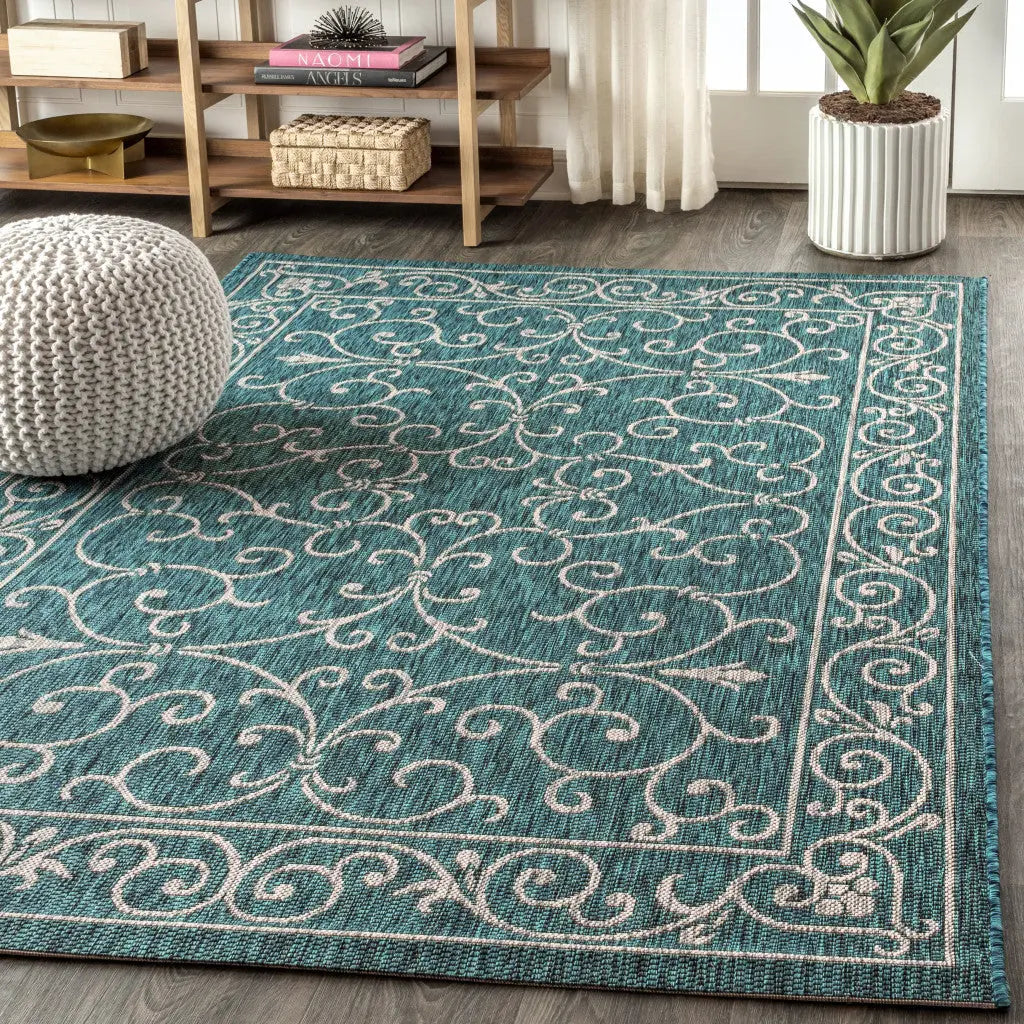 3' X 5' Teal Blue And Gray Medallion Indoor Outdoor Area Rug Homeroots Outdoor