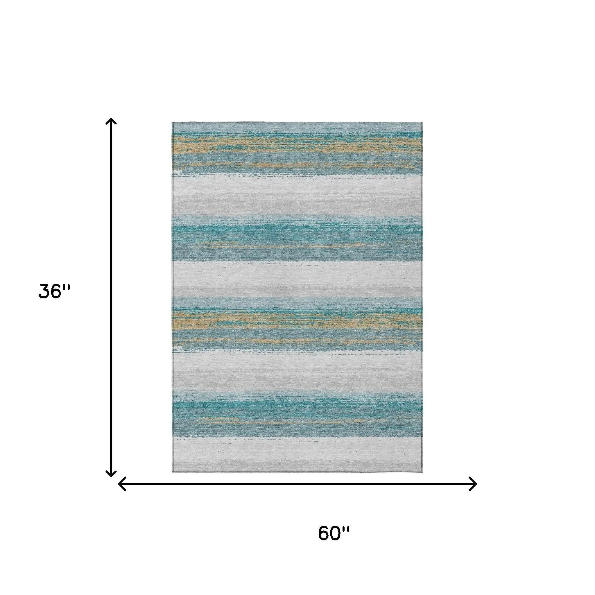 3' X 5' Teal Blue And Gray Striped Washable Indoor Outdoor Area Rug Homeroots Outdoor