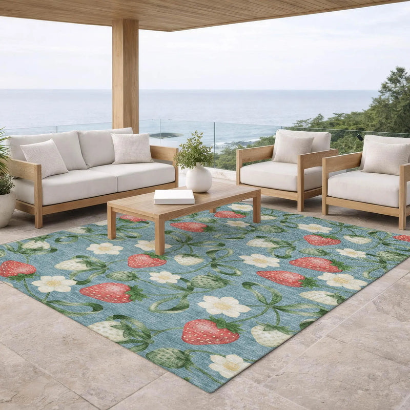 3' X 5' Teal Blue And Green Floral Washable Indoor Outdoor Area Rug Homeroots Outdoor