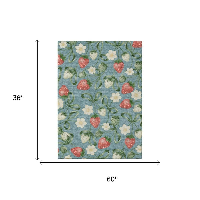 3' X 5' Teal Blue And Green Floral Washable Indoor Outdoor Area Rug Homeroots Outdoor
