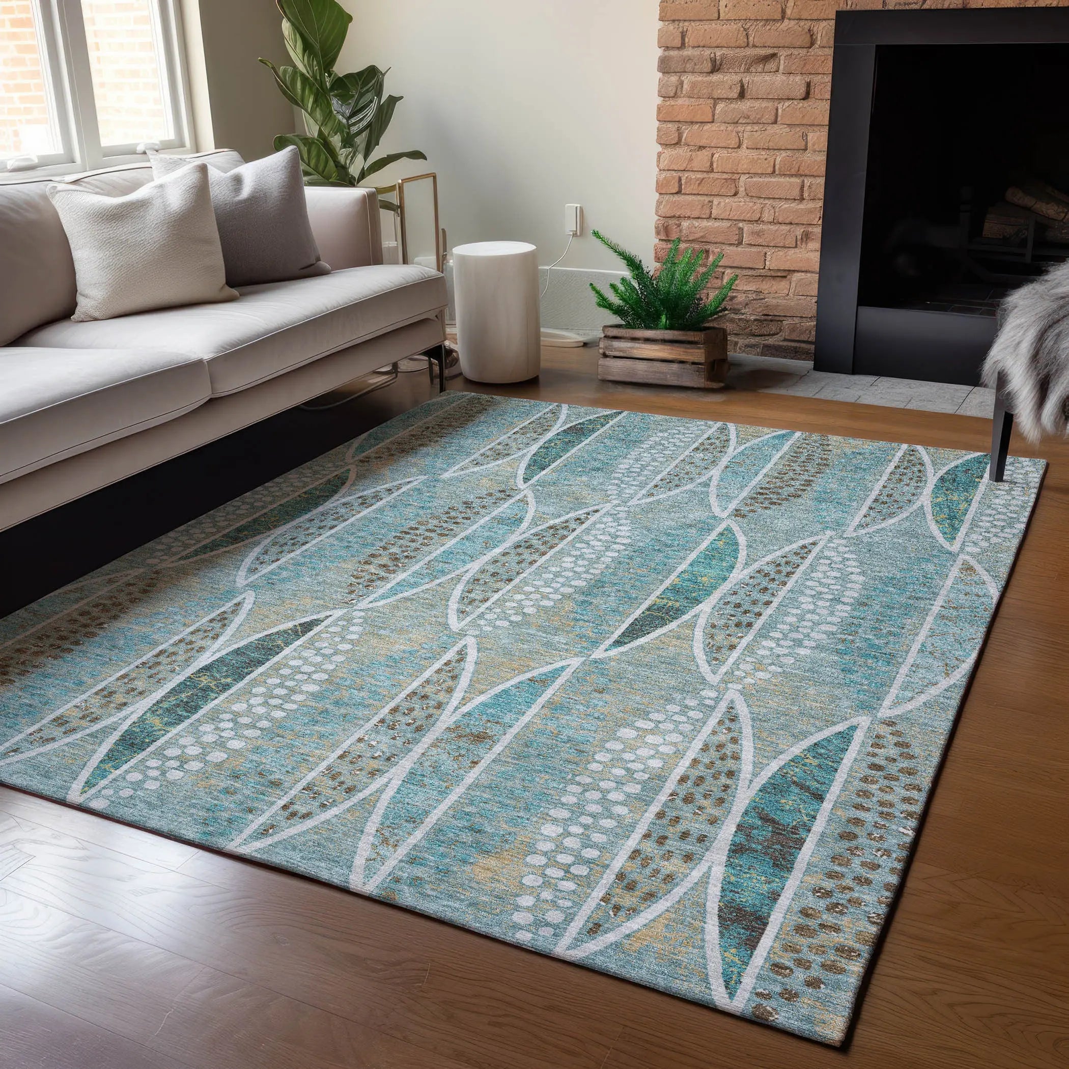 3' X 5' Teal Blue And Green Geometric Washable Indoor Outdoor Area Rug Homeroots Outdoor