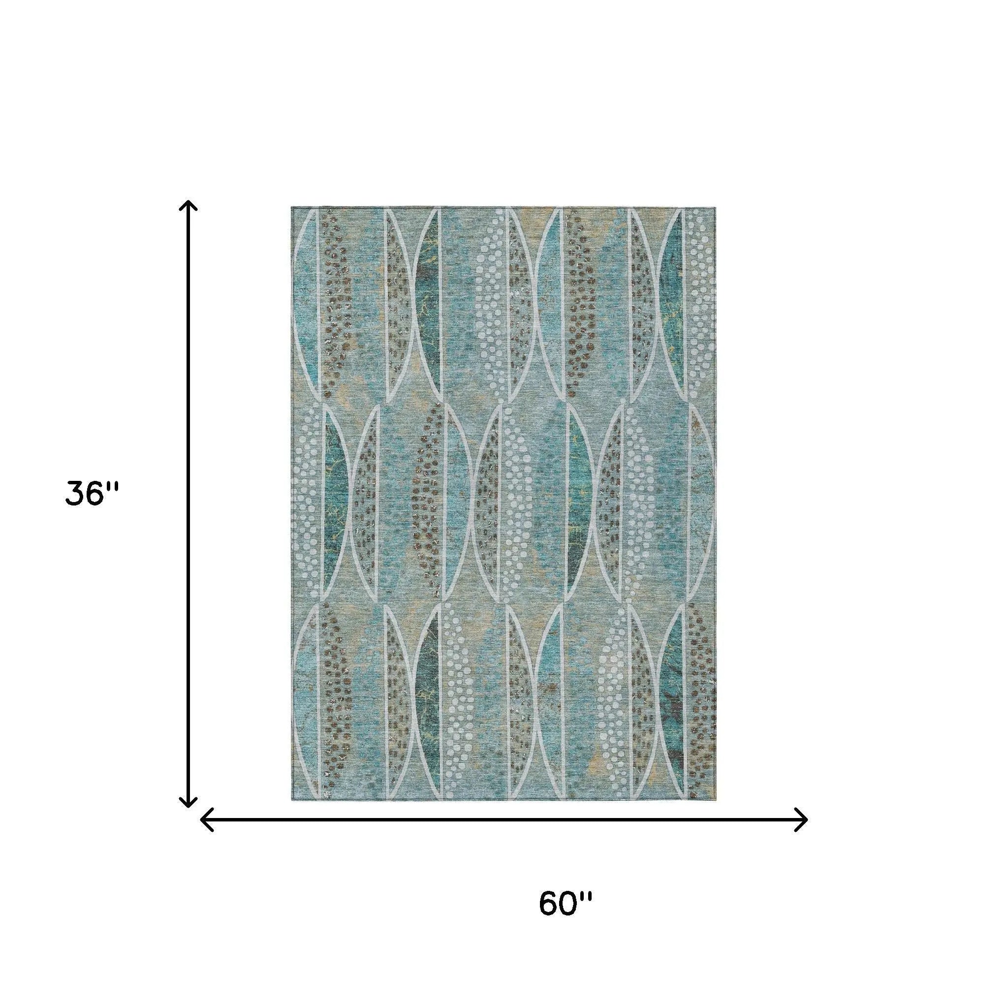 3' X 5' Teal Blue And Green Geometric Washable Indoor Outdoor Area Rug Homeroots Outdoor