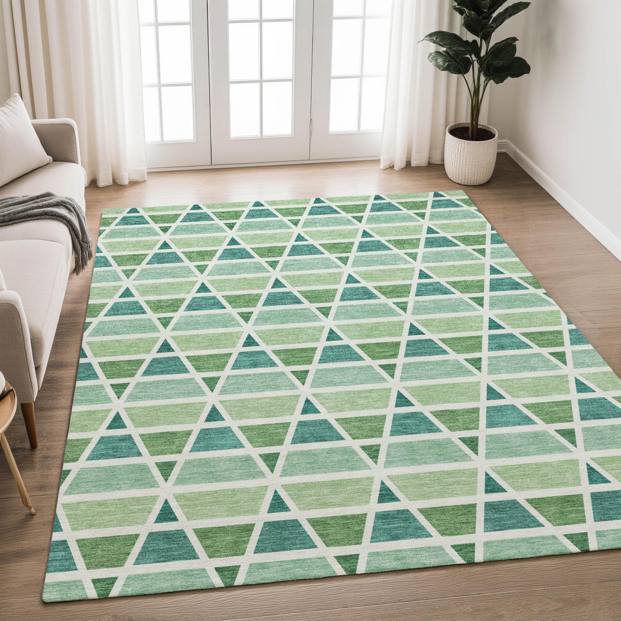 3' X 5' Teal Blue And Green Geometric Washable Indoor Outdoor Area Rug Homeroots Outdoor