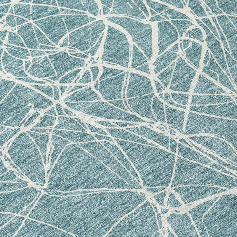 3' X 5' Teal Blue And Ivory Abstract Washable Indoor Outdoor Area Rug Homeroots Outdoor