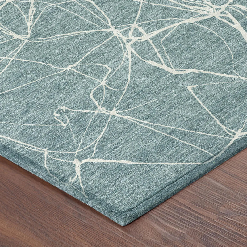 3' X 5' Teal Blue And Ivory Abstract Washable Indoor Outdoor Area Rug Homeroots Outdoor