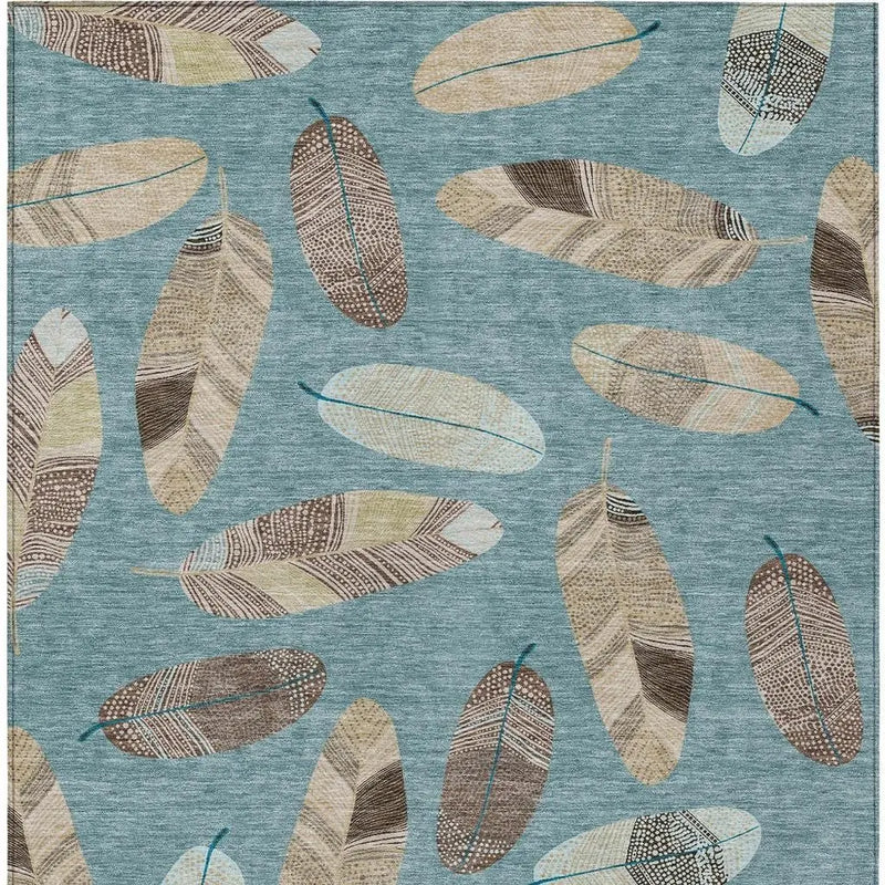 3' X 5' Teal Blue And Ivory Botanical Leaves Washable Indoor Outdoor Area Rug Homeroots Outdoor