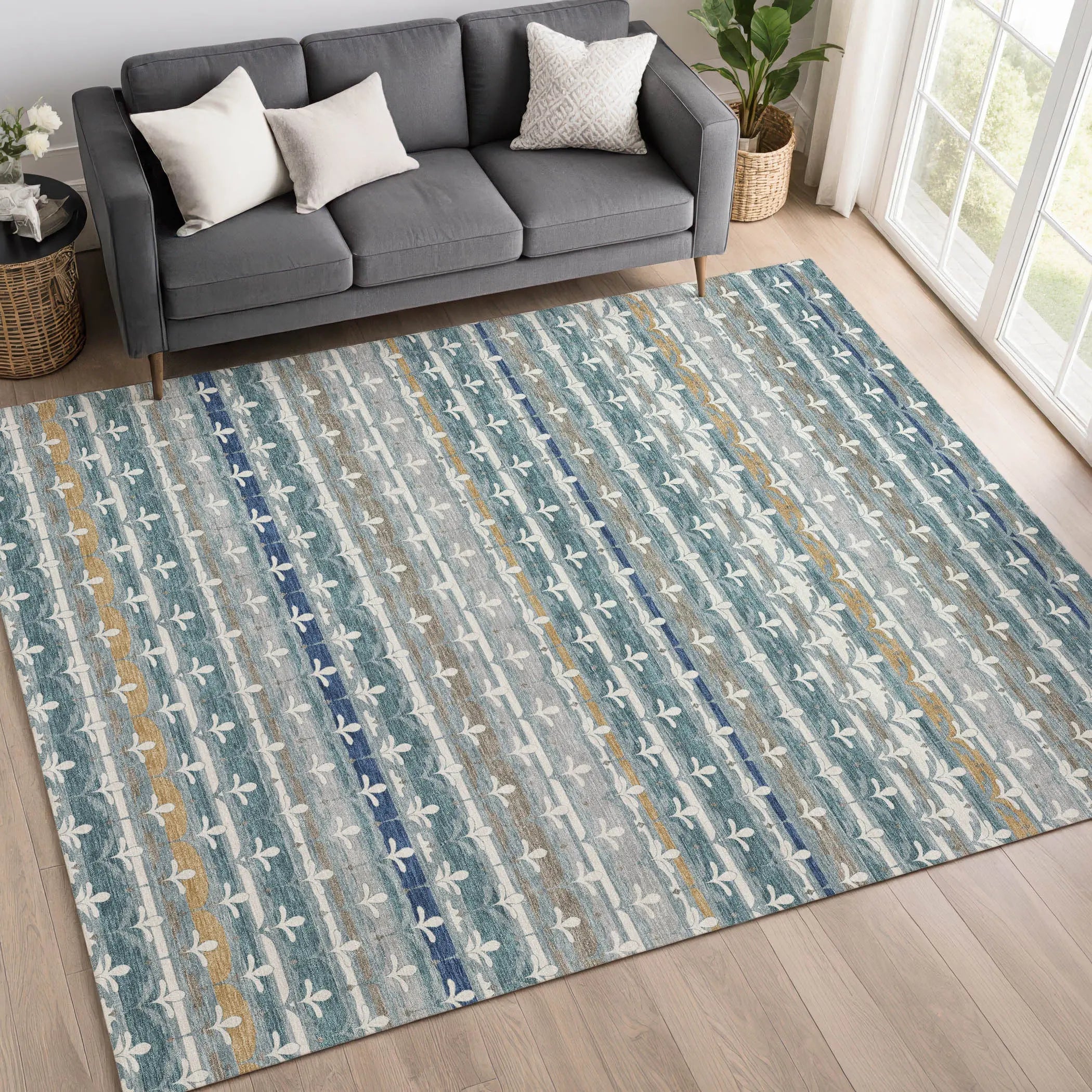 3' X 5' Teal Blue And Ivory Damask Washable Indoor Outdoor Area Rug Homeroots Outdoor