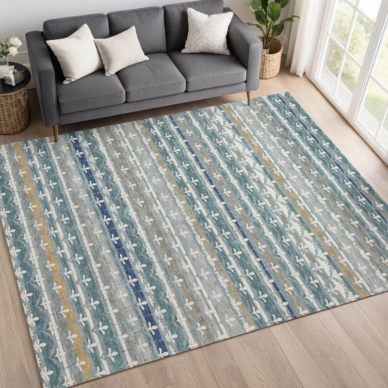 3' X 5' Teal Blue And Ivory Damask Washable Indoor Outdoor Area Rug Homeroots Outdoor