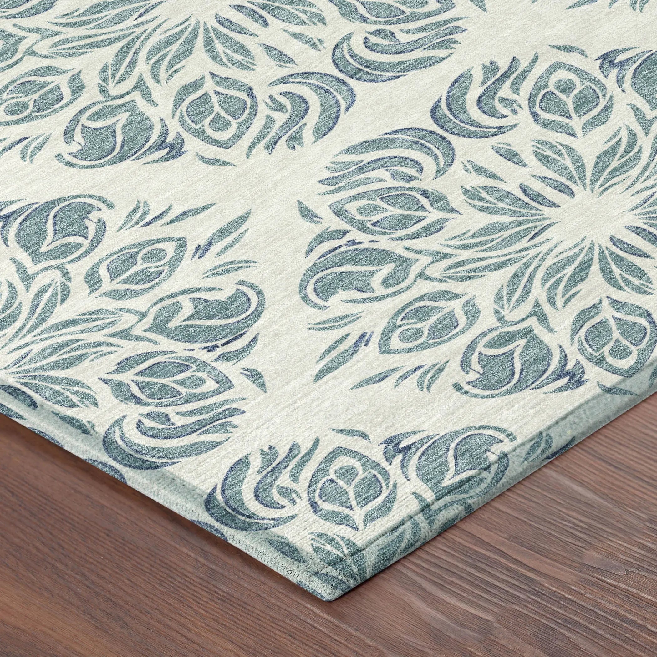 3' X 5' Teal Blue And Ivory Damask Washable Indoor Outdoor Area Rug Homeroots Outdoor