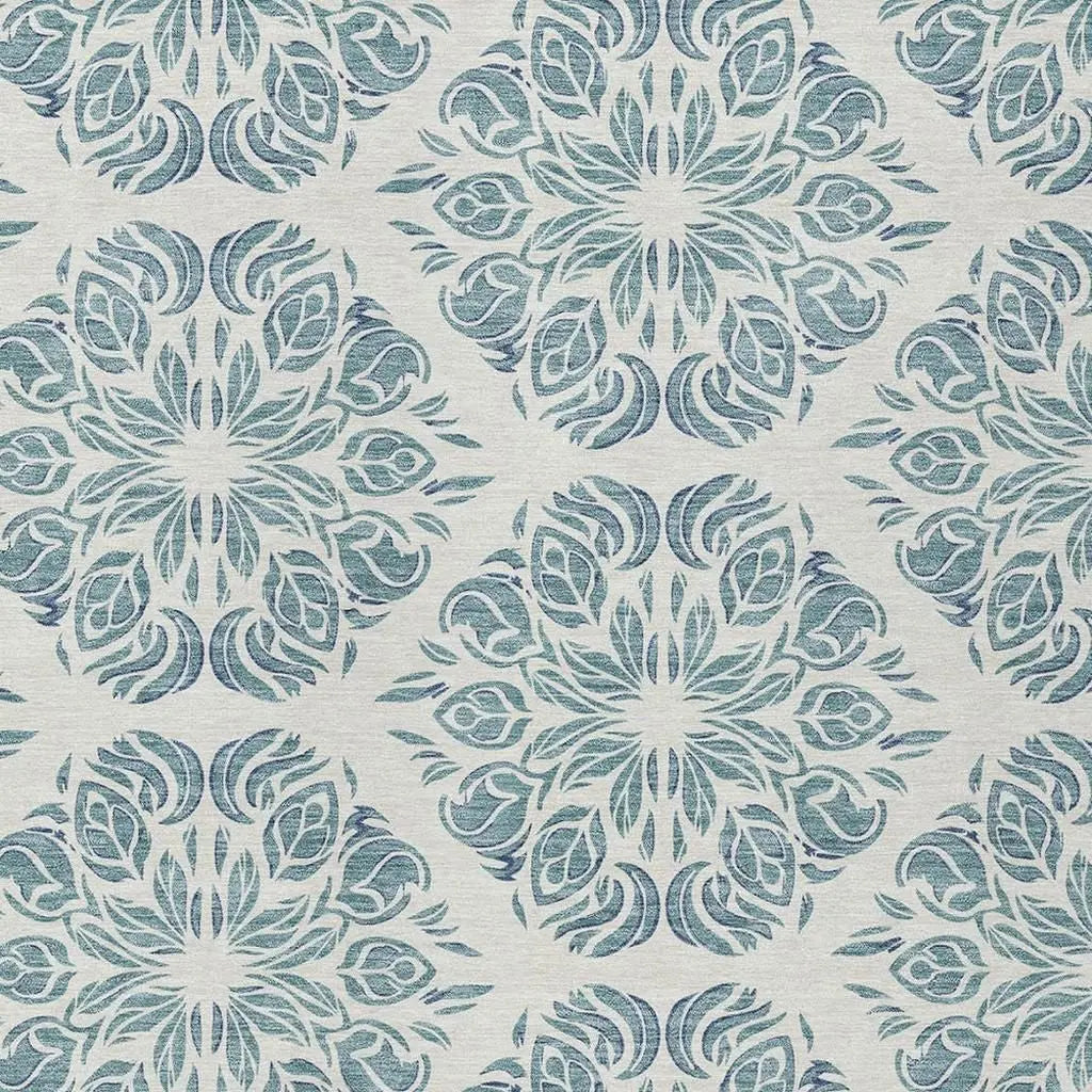 3' X 5' Teal Blue And Ivory Damask Washable Indoor Outdoor Area Rug Homeroots Outdoor