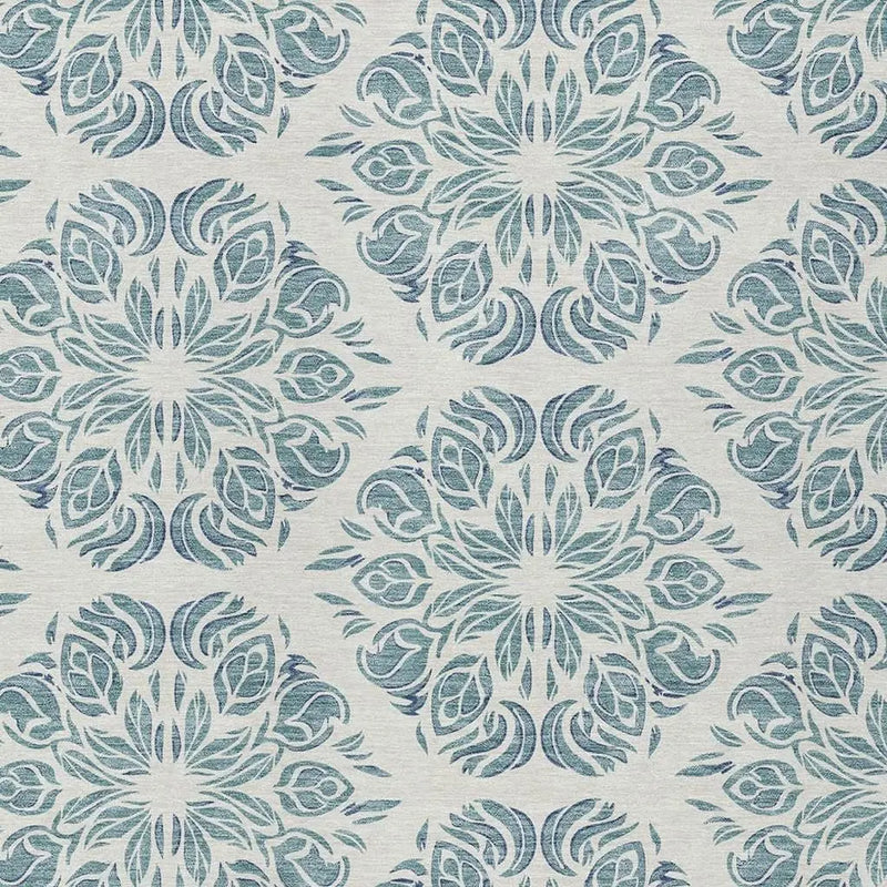 3' X 5' Teal Blue And Ivory Damask Washable Indoor Outdoor Area Rug Homeroots Outdoor