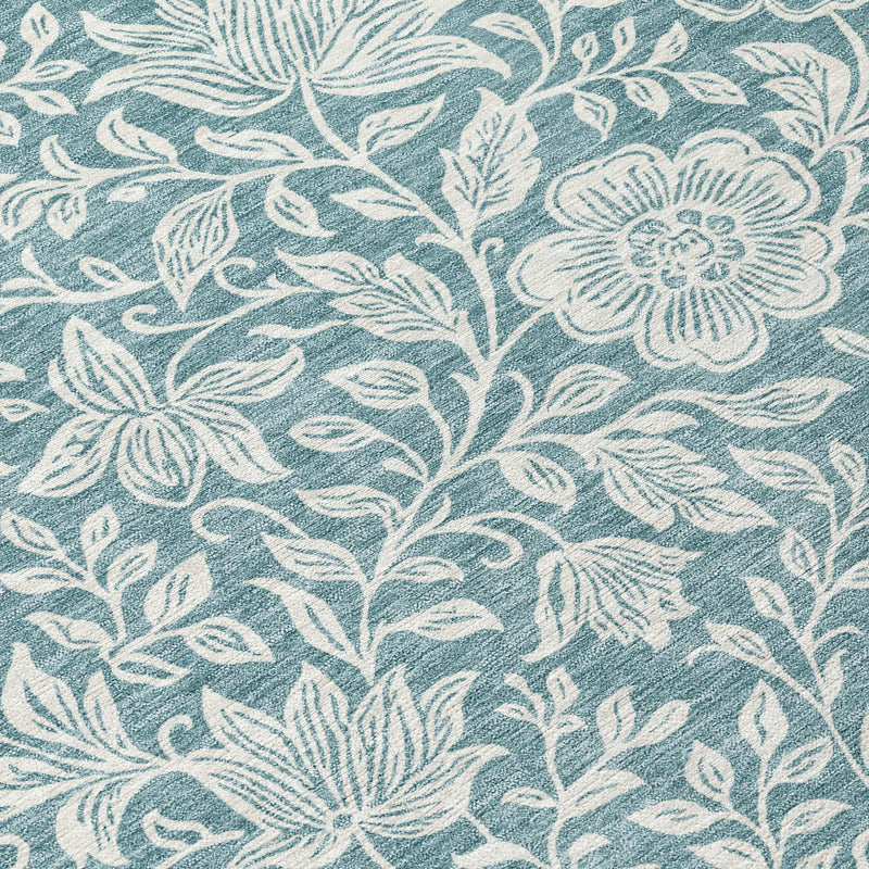 3' X 5' Teal Blue And Ivory Floral Washable Indoor Outdoor Area Rug Homeroots Outdoor