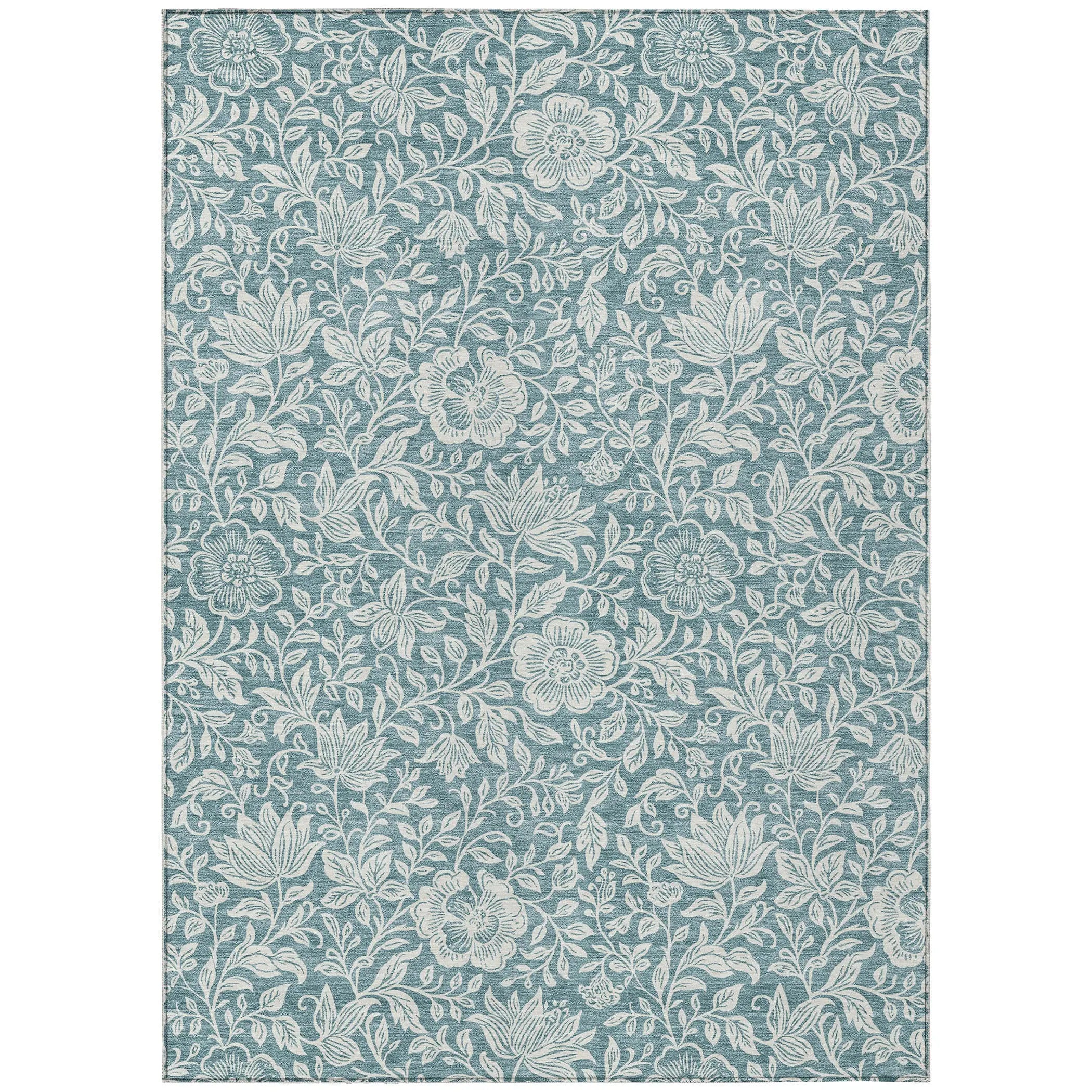 3' X 5' Teal Blue And Ivory Floral Washable Indoor Outdoor Area Rug Homeroots Outdoor