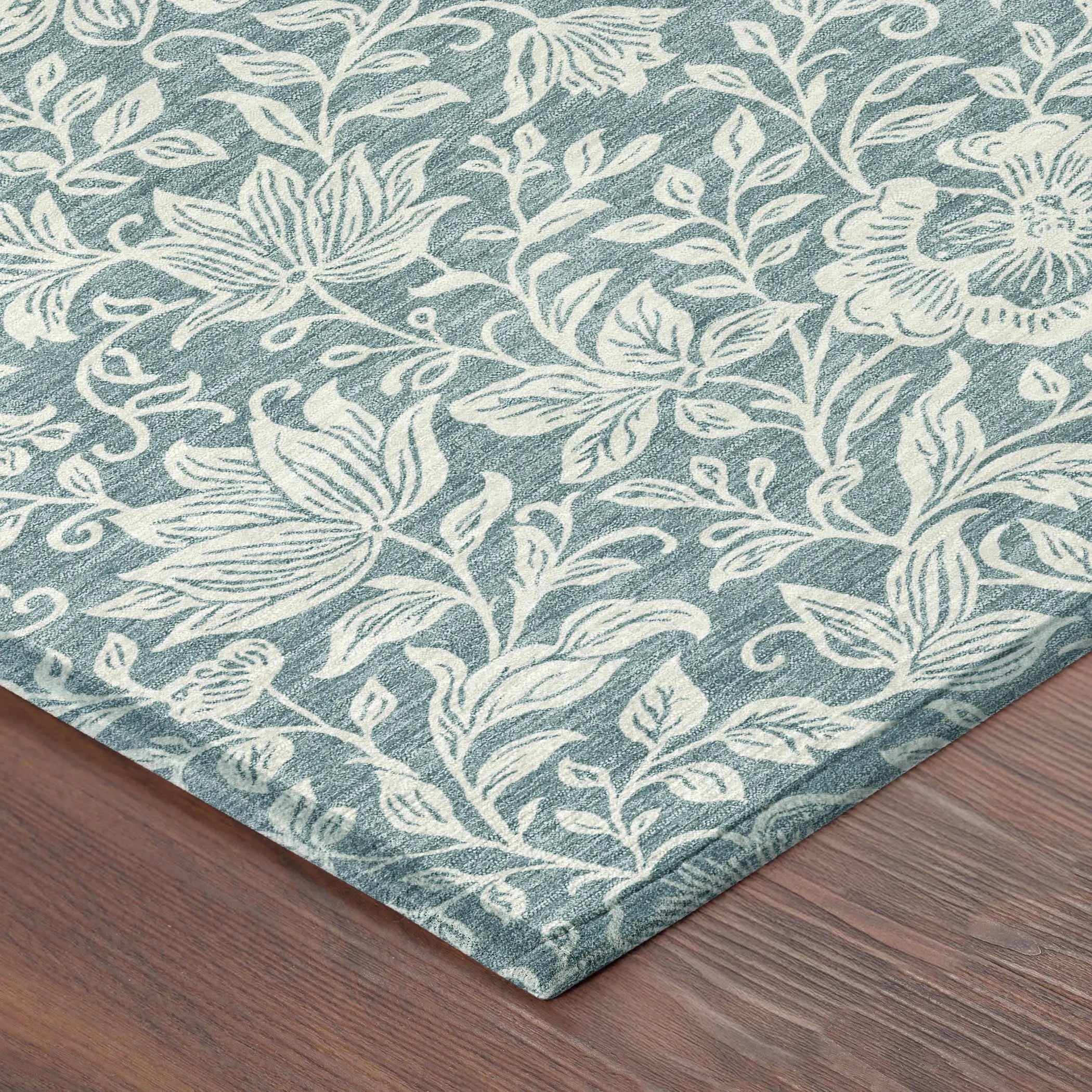 3' X 5' Teal Blue And Ivory Floral Washable Indoor Outdoor Area Rug Homeroots Outdoor